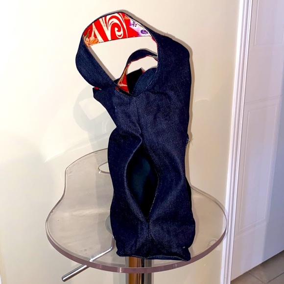🆕RARE Japanese handmade repurposed denim & kimono 👘 tote bag / hidden zips - Picture 5 of 13